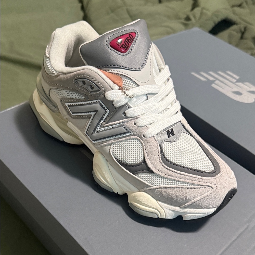 New Balance Cream and Gray Sneakers with Pink Accent
